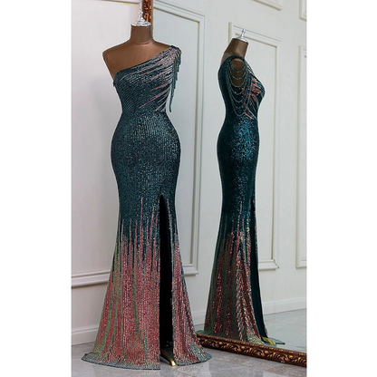 Exquisite One shoulder Style Evening Dress Elegant Party Wedding Long Women Dress