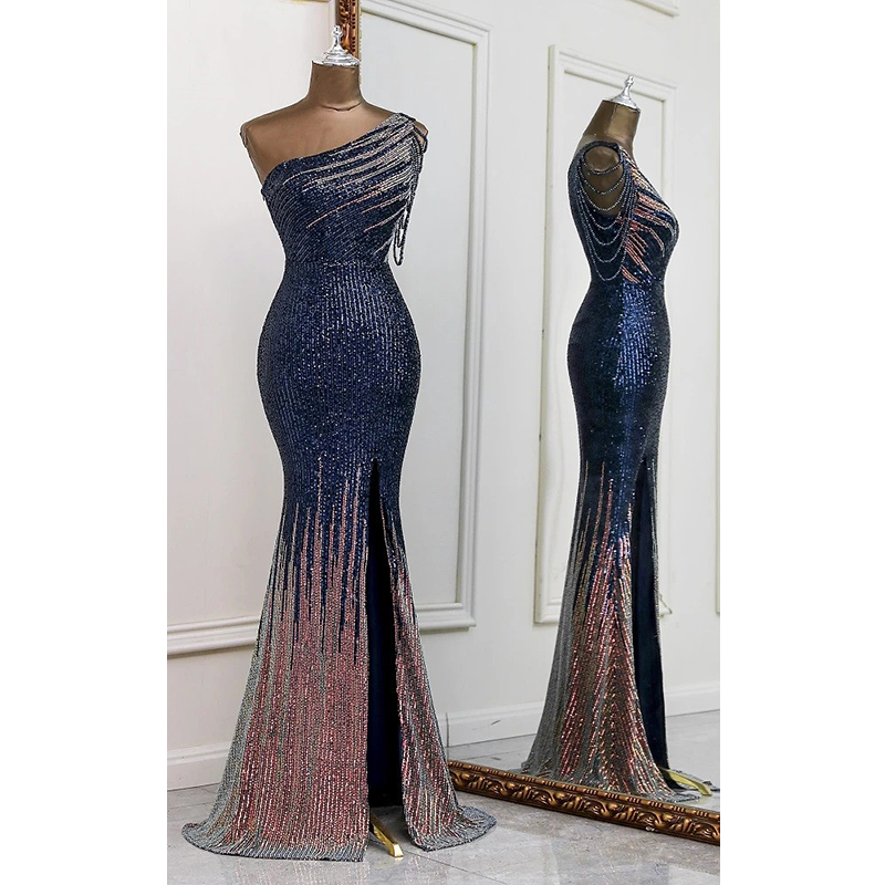 Exquisite One shoulder Style Evening Dress Elegant Party Wedding Long Women Dress