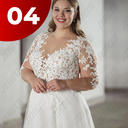 Plus Size Wedding Dresses For Woman Illusion Back Lace Applique Bride Gowns Classic Outfit