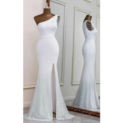 Exquisite One shoulder Style Evening Dress Elegant Party Wedding Long Women Dress