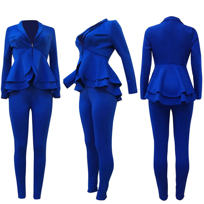 Casual Two Piece Elegant Blazer Coat Pencil Pants Solid Office Lady Workwear Plus Size Set