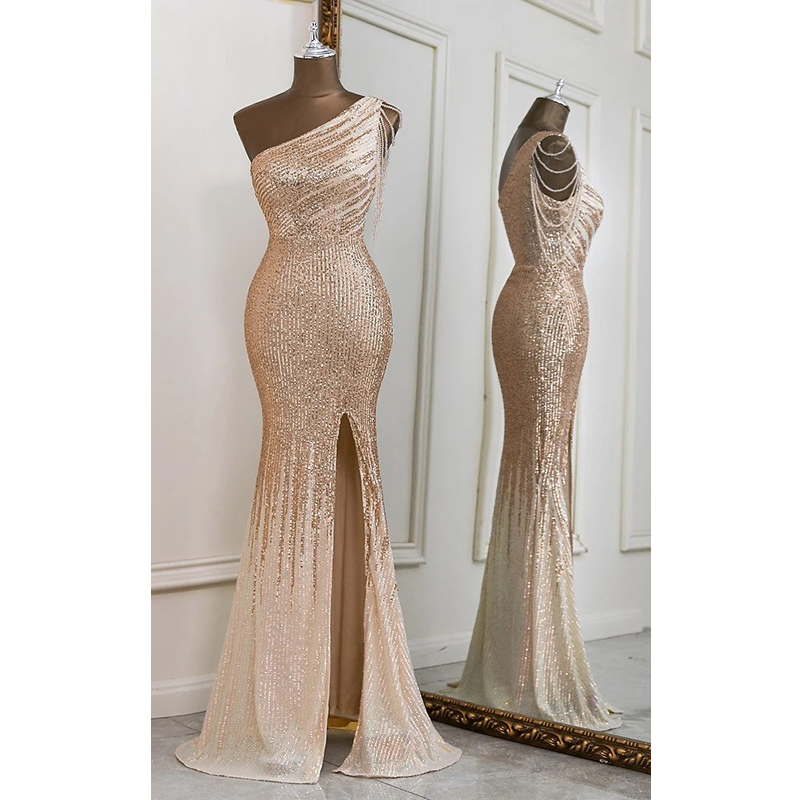 Exquisite One shoulder Style Evening Dress Elegant Party Wedding Long Women Dress