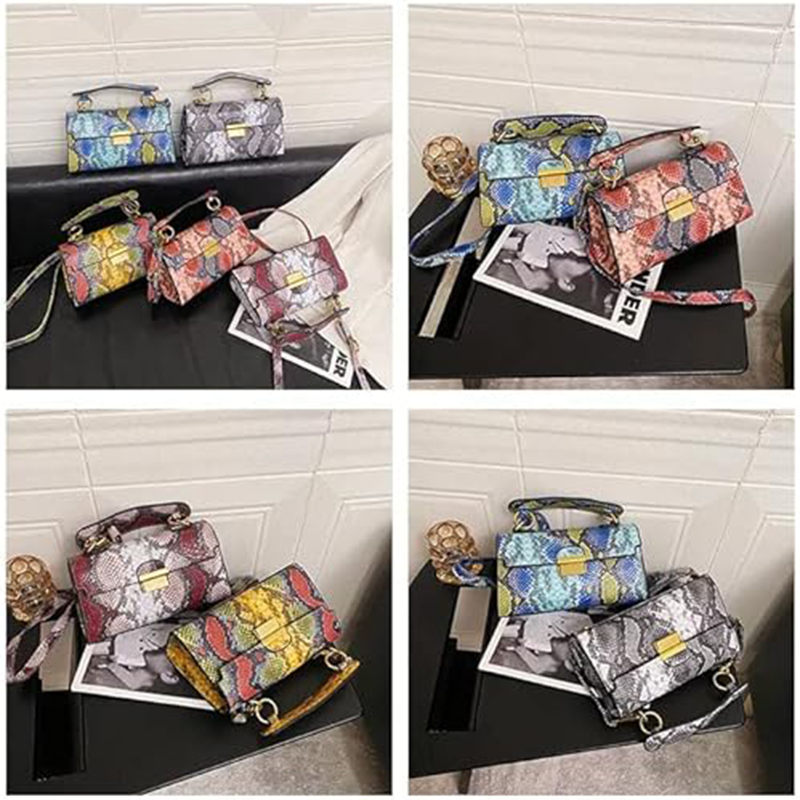 Paloma Beauty World - Women’s Leather Snakeskin Printed Purse Small Square Handbags Shoulder Messenger Bags Evening Bags