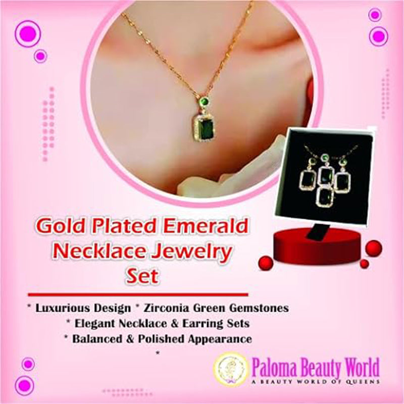 Paloma Beauty World’s Iced Out Cubic Zirconia Green Gemstone Gold Plated Emerald Jewelry Sets for women, Elegant Wedding Jewelry Set for Women and Girls, Earrings and necklace set for women