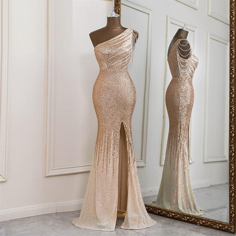 Exquisite One shoulder Style Evening Dress Elegant Party Wedding Long Women Dress