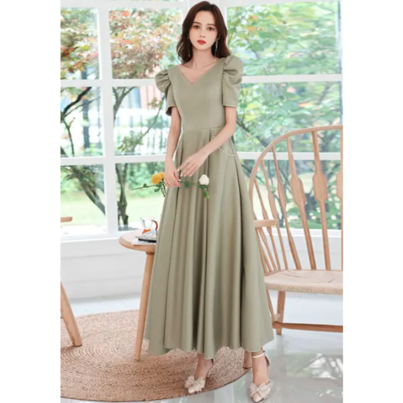 Long Satin Green Bridesmaids Party Wedding Attire