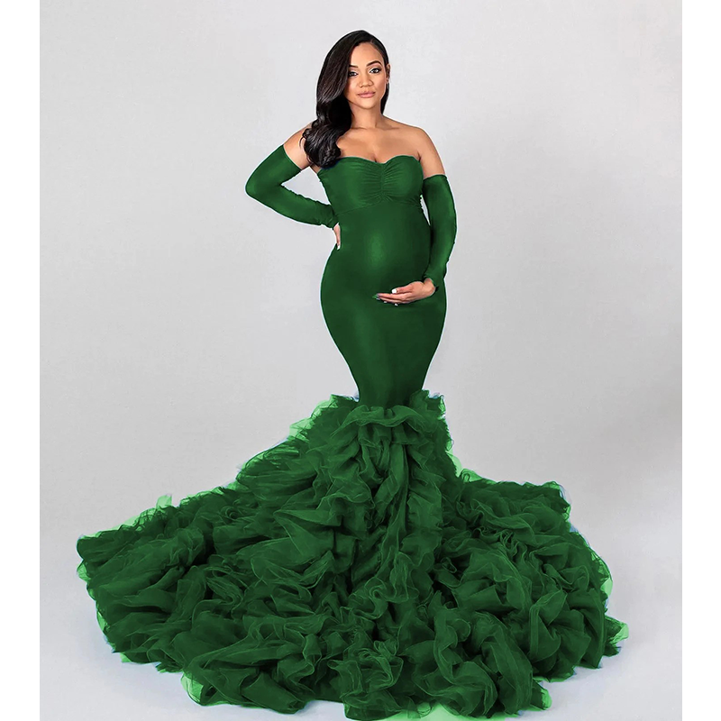 Mermaid Maternity Robes Off Shoulder Spandex Baby Shower Photoshoot Dresses