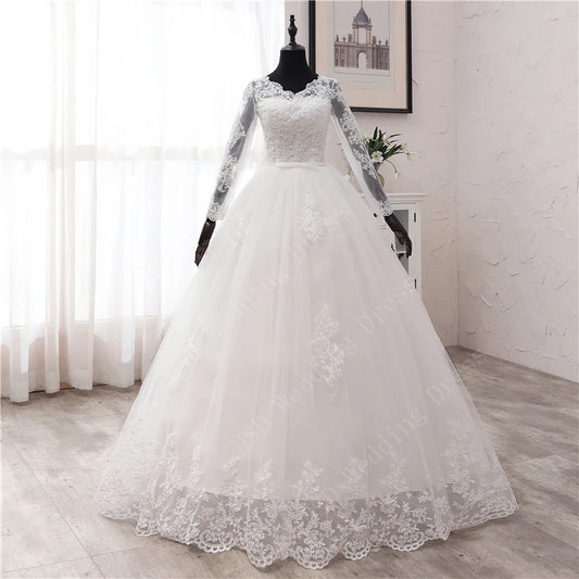 New Spring Lace Appliques Wedding Dress - White