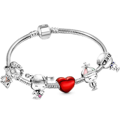 New Trendy Romantic Silver Color Charm Bracelet With Happy Family Strand Brand Bracelet