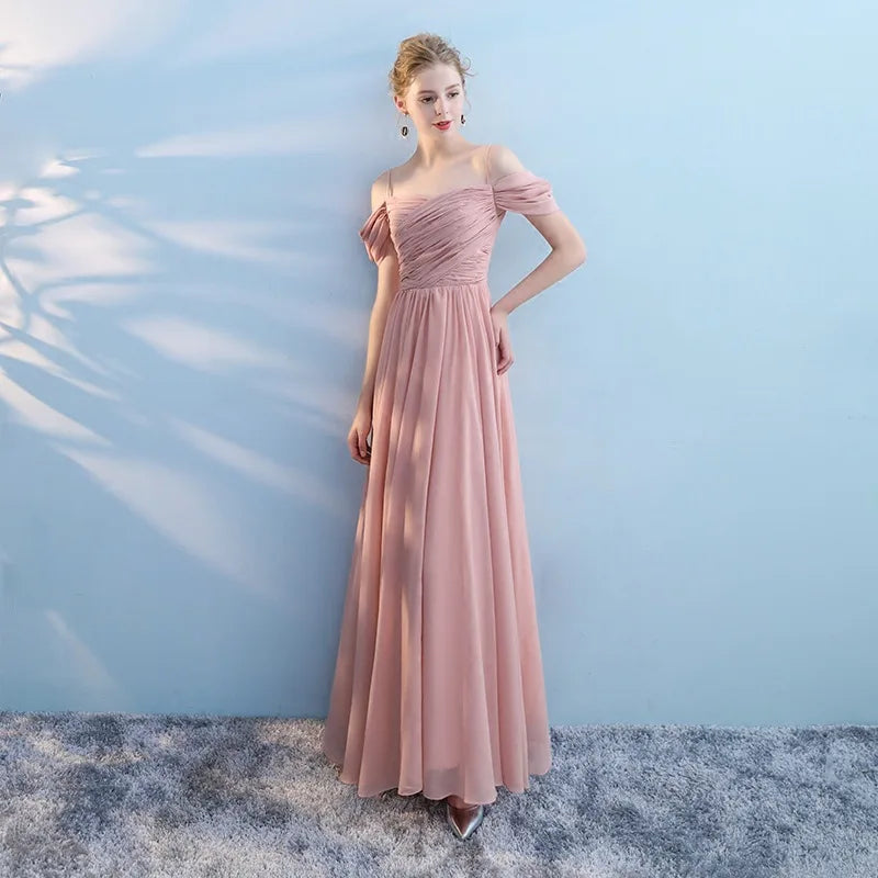 Chiffon Pink Long Princess Bridesmaid Banquet Party Gown Dress