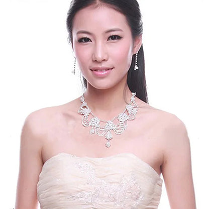 Luxury Rhinestone Faux Pearl Women Necklace Earring Wedding Bridal Jewelry Set Elegant Shiny Jewelry Set Wedding Accessory