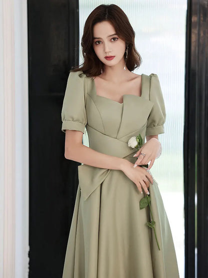 Long Satin Green Bridesmaids Party Wedding Attire