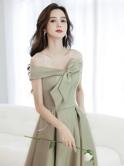 Long Satin Green Bridesmaids Party Wedding Attire