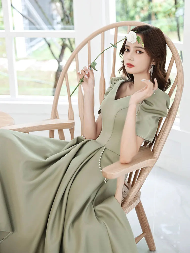 Long Satin Green Bridesmaids Party Wedding Attire