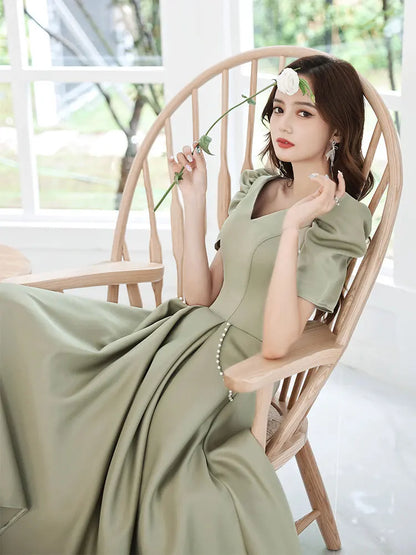 Long Satin Green Bridesmaids Party Wedding Attire