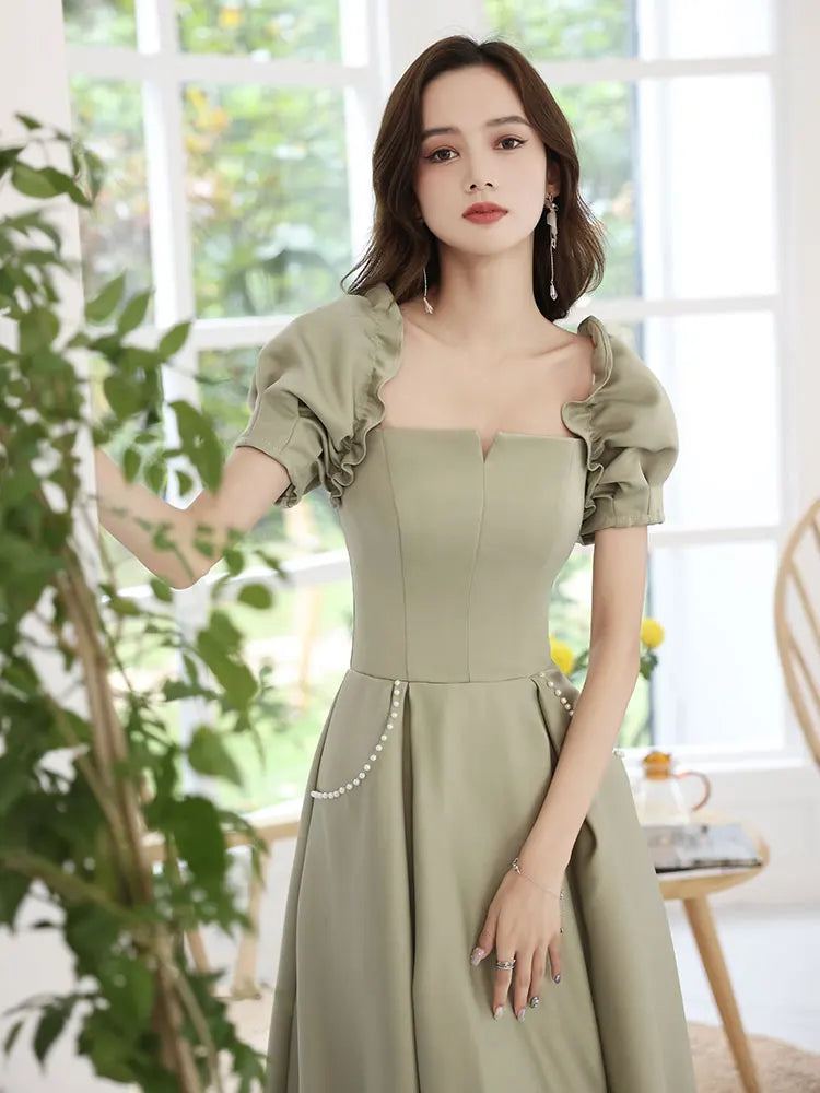 Long Satin Green Bridesmaids Party Wedding Attire