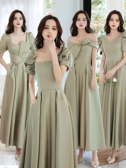 Long Satin Green Bridesmaids Party Wedding Attire