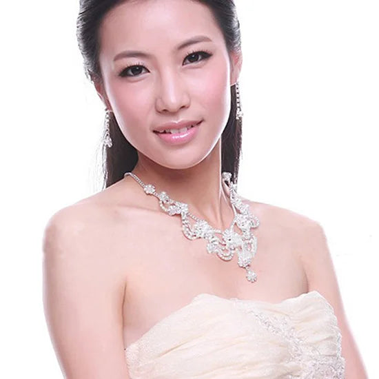 Luxury Rhinestone Faux Pearl Women Necklace Earring Wedding Bridal Jewelry Set Elegant Shiny Jewelry Set Wedding Accessory