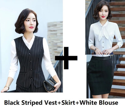 Formal Uniform Business Women Suits Autumn Winter Elegant Striped Office Ladies Work Wear