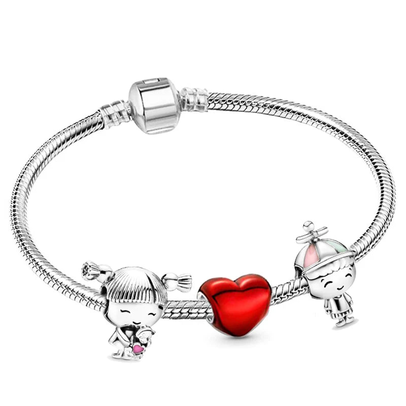 New Trendy Romantic Silver Color Charm Bracelet With Happy Family Strand Brand Bracelet