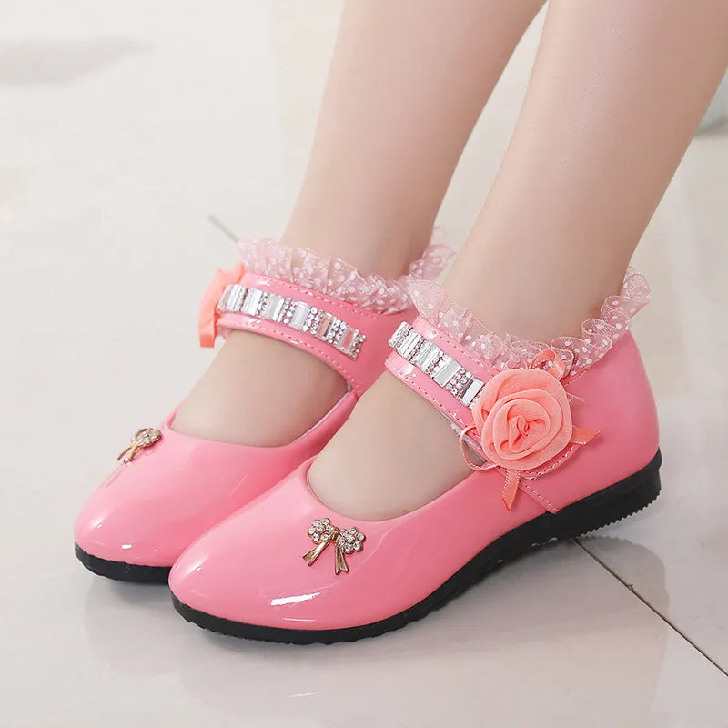 New Children Elegant Princess PU Leather Sandals Kids Girls Wedding Dress Party Beaded Shoes