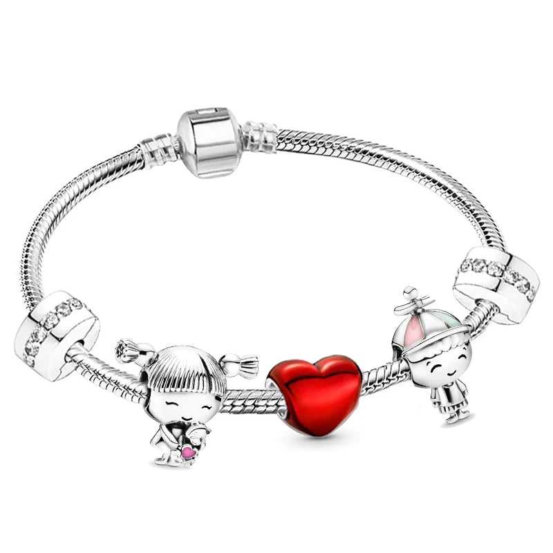 New Trendy Romantic Silver Color Charm Bracelet With Happy Family Strand Brand Bracelet