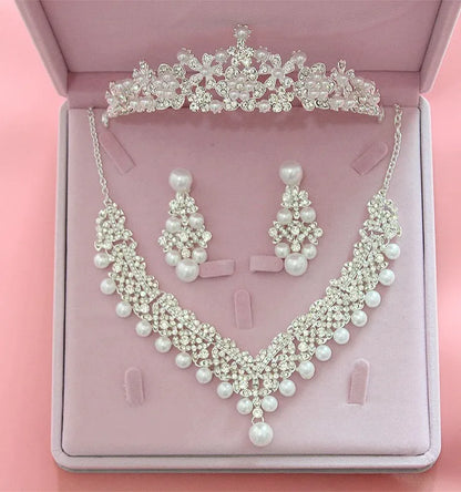 Rhinestone Crystal Wedding Bridal Jewelry Set Women Bride Tiara Crowns Earring Necklace Wedding Gift Set