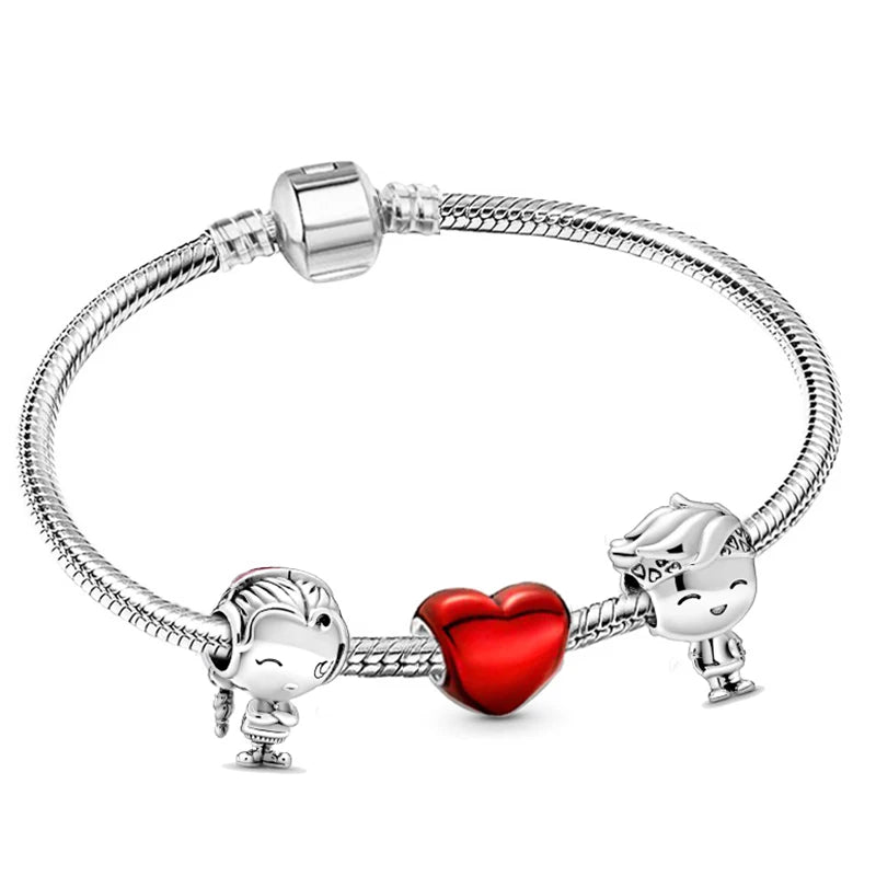 New Trendy Romantic Silver Color Charm Bracelet With Happy Family Strand Brand Bracelet