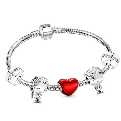 New Trendy Romantic Silver Color Charm Bracelet With Happy Family Strand Brand Bracelet