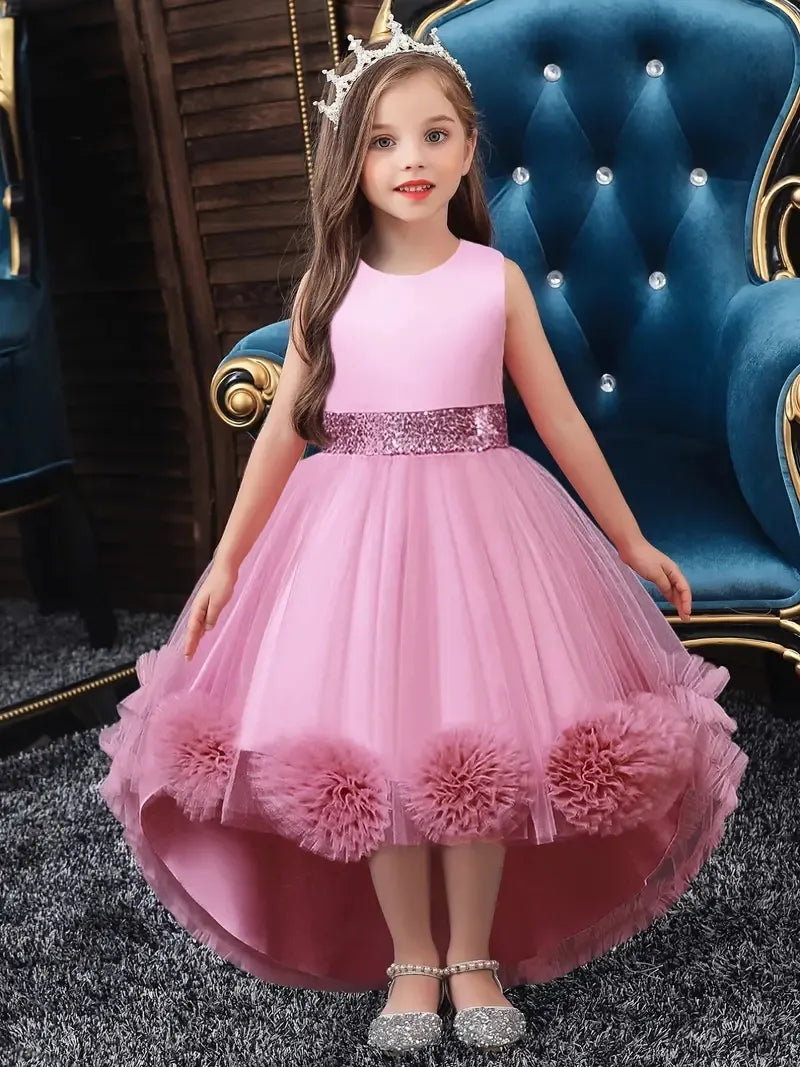 Girls Princess Dress Sleeveless Sequin Mesh Tutu Dress Performance Dress Wedding Evening Birthdays Flower Girls Dress