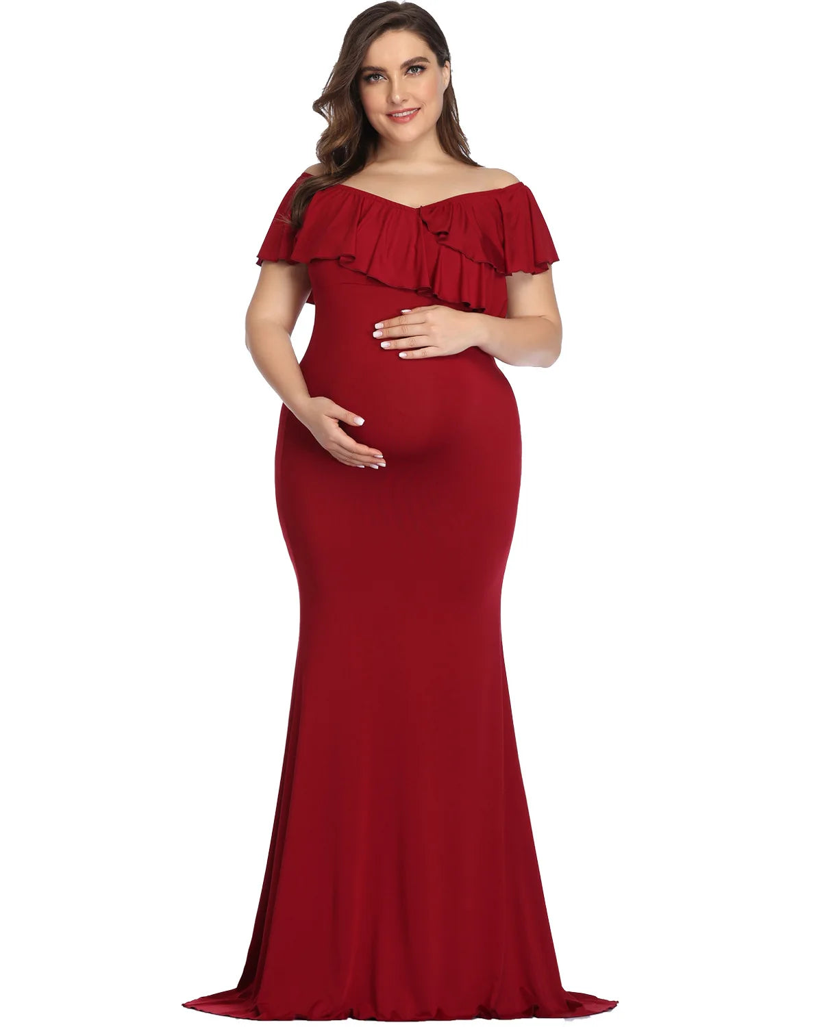 Maternity Long Dress Women Ruffle Stretchy Sleeveless Maxi Maternity Photoshoot Dress