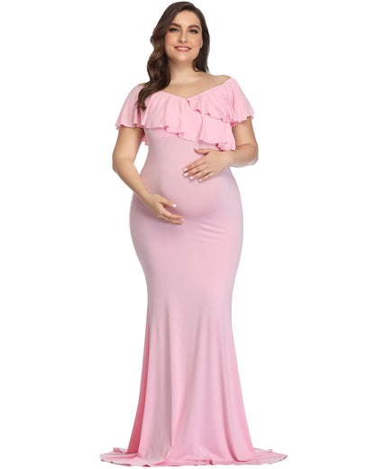 Maternity Long Dress Women Ruffle Stretchy Sleeveless Maxi Maternity Photoshoot Dress