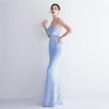 Sequin Backless Dress Long Party Evening Luxury Velvet Stretch Off Shoulder Cocktail Prom Dress