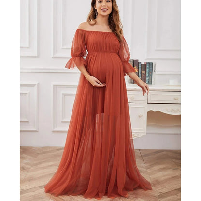 Women's Off-Shoulder A-line Maternity Dress For Baby Shower