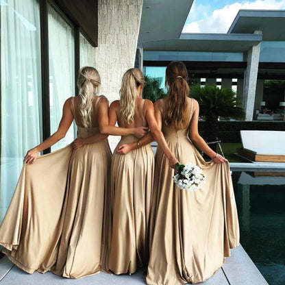 9 Colors Bridesmaid Dresses New Sister Group Dress Split V Neck Backless Sleeveless Formal Wedding Evening Party Attire