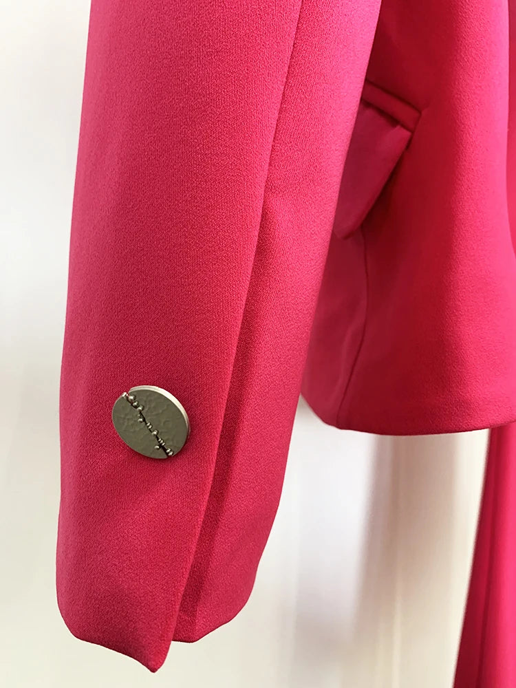 HIGH STREET 2024 Designer Suit Set Women's Slim Fitting Single Button Belted Blazer Flare Pants 2pc Set