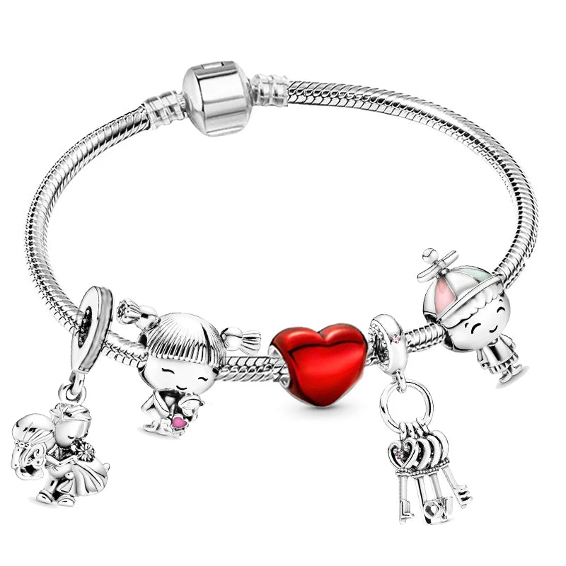 New Trendy Romantic Silver Color Charm Bracelet With Happy Family Strand Brand Bracelet