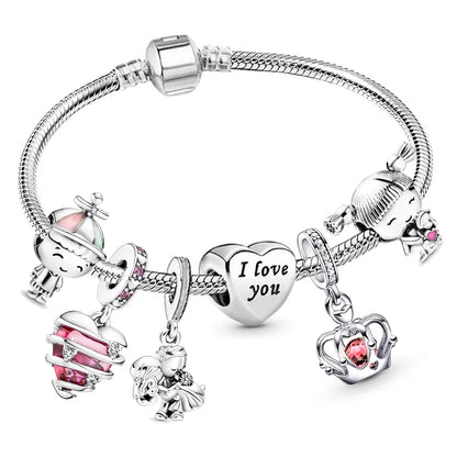 New Trendy Romantic Silver Color Charm Bracelet With Happy Family Strand Brand Bracelet