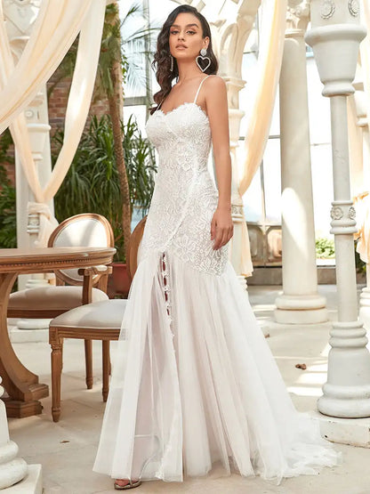 Elegant Wedding Dresses Spaghetti Straps 2024 Ever Pretty of Lace Fishtail Silhouette Cream Bridal Outfit