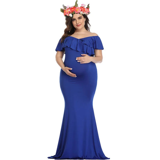 Maternity Long Dress Women Ruffle Stretchy Sleeveless Maxi Maternity Photoshoot Dress