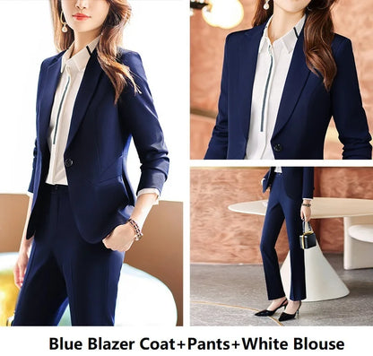 Formal Women Business Work Wear Suits Autumn Winter Professional Ladies Office Blazers Sets