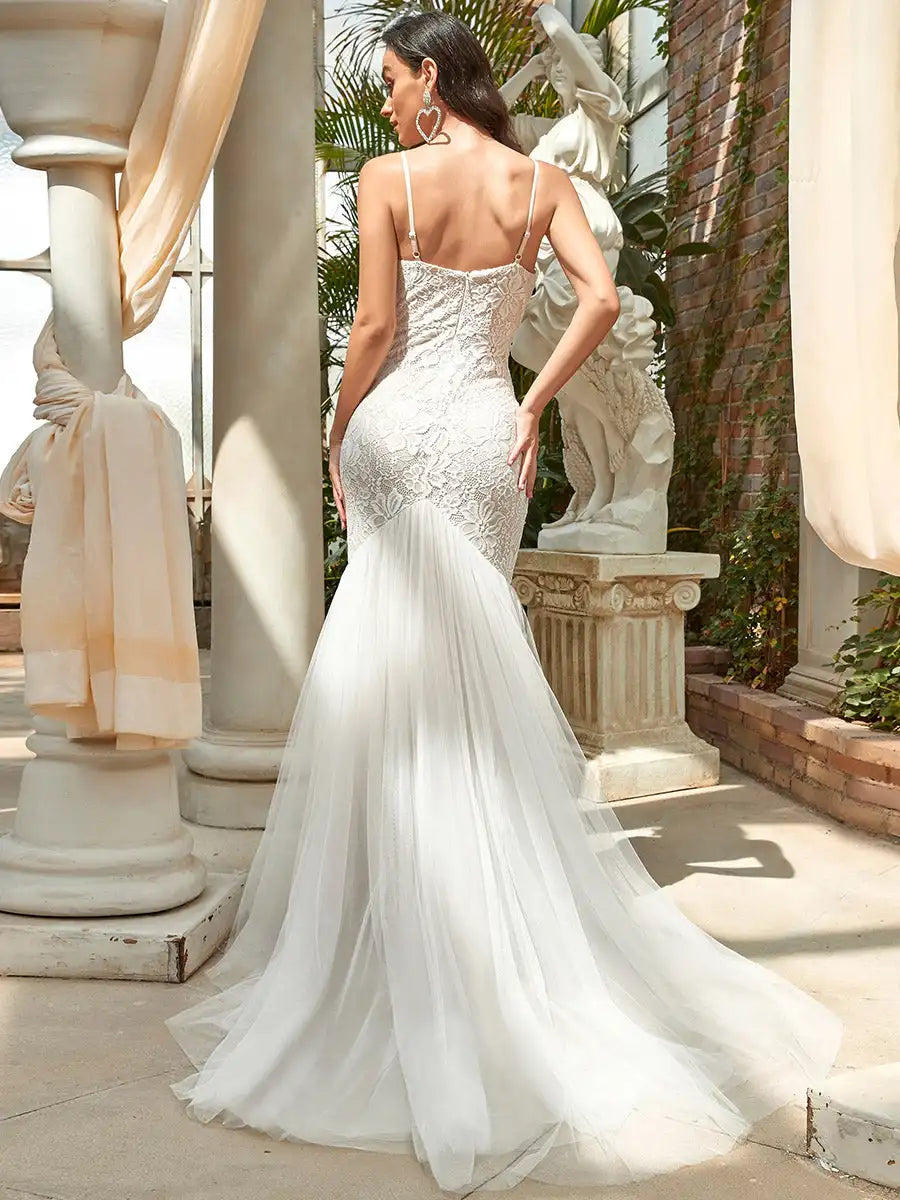 Elegant Wedding Dresses Spaghetti Straps 2024 Ever Pretty of Lace Fishtail Silhouette Cream Bridal Outfit