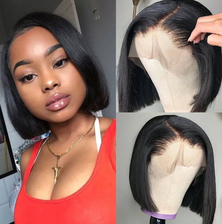 Short Lace Front Human Hair Wigs Brazilian Straight Bob Lace Closure Wig