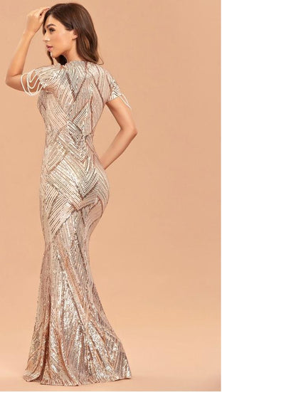 Women Gold Sequin Evening Dress