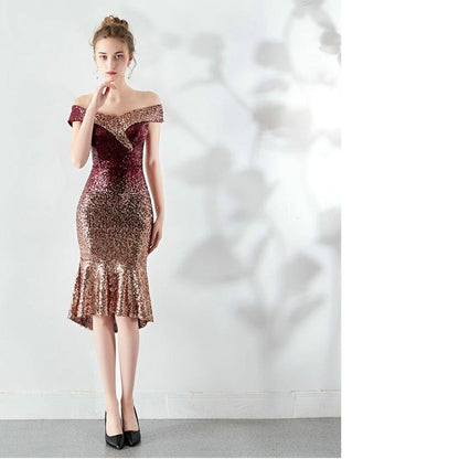 Knee Length Sparkle Evening Party Dress