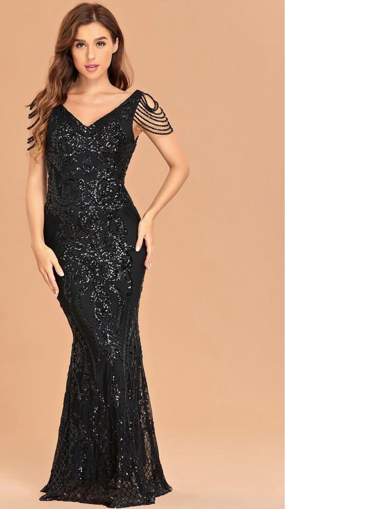 Elegant V Neck Evening Dress