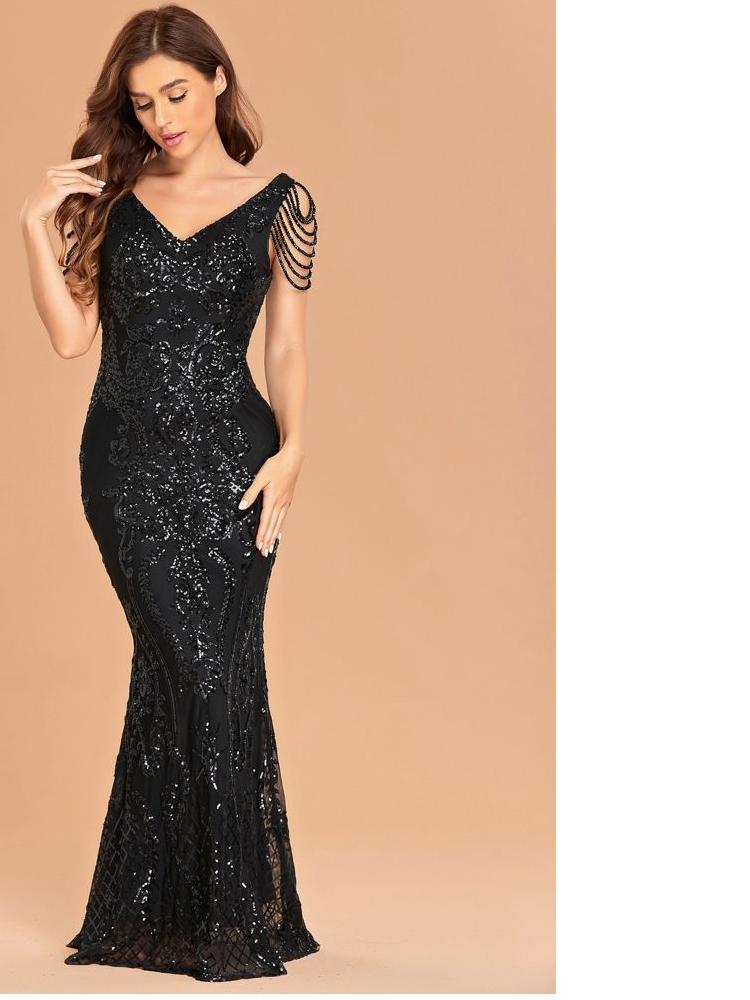 Elegant V Neck Evening Dress