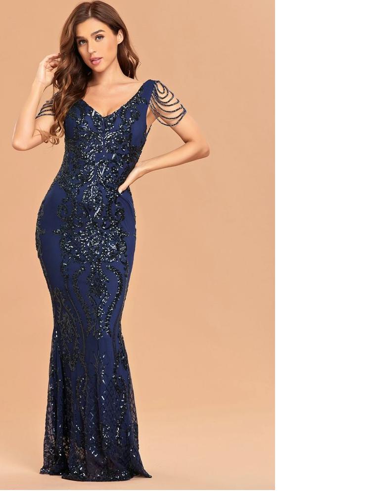 Elegant V Neck Evening Dress