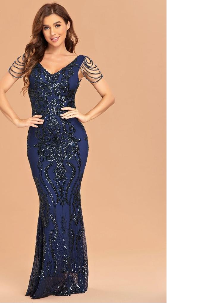 Elegant V Neck Evening Dress