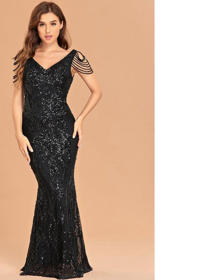 Elegant V Neck Evening Dress